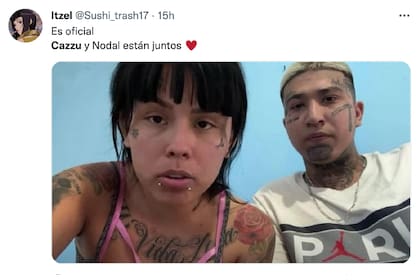 Nodal y Cazzu fueron comparados con Geros y Mona, dos influencers mexicanos que se caracterizan por tener tatuado todo el cuerpo, al igual que la nueva pareja