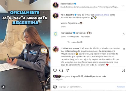 Noel de Castro se mostró "orgullosa" de representar a la Argentina en esta misión que se efectuará en 2027