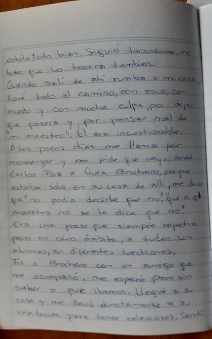 Noelía López escribió los abusos a los que la sometió el líder de la comunidad.