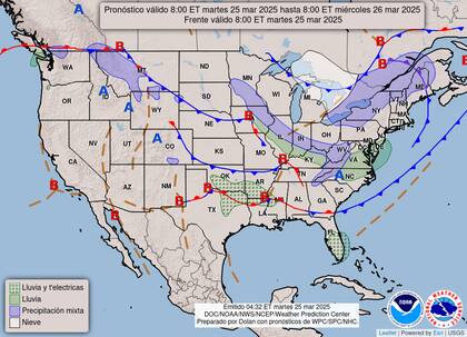 Noreste en contraste con el calor del resto de Estados Unidos: temperaturas bajo lo normal con lluvia, aguanieve y nevadas ligeras en los Apalaches