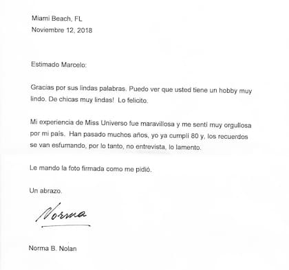 Norma Nolan, de puño y letra: la carta que le escribió al fundador de Glamour Argentino
