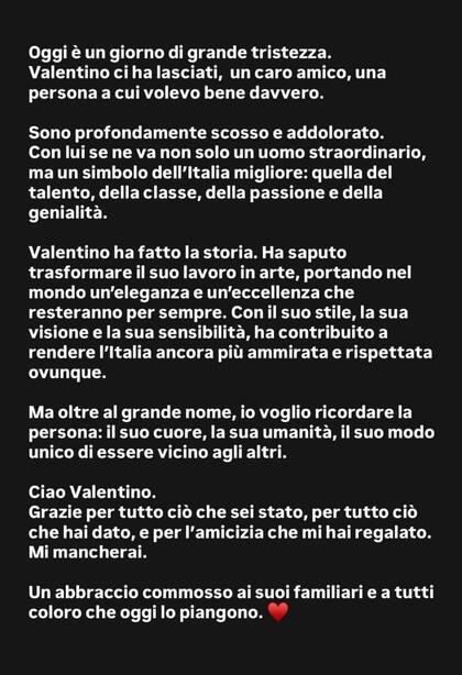 "Nos ha dejado un querido amigo", escribió Emanuele Filiberto de Saboya