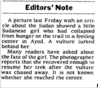 Nota publicada por The New York Times tras las consultas de los lectores por el estado de salud del pequeño fotografiado