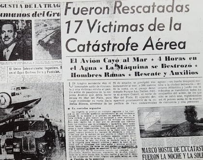 Noticia del accidente de Austral en 1959 publicada por el diario La Razón