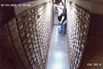 Novelli, en el sector de cajas de seguridad de una sucursal del Banco Galicia