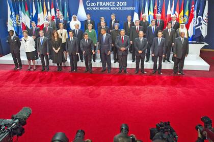 Foto de la familia de los líderes del G-20 en Cannes