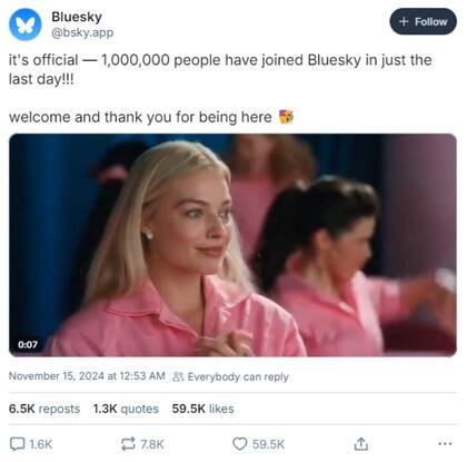 Noviembre ha visto un aluvión de nuevos usuarios en la red Bluesky.