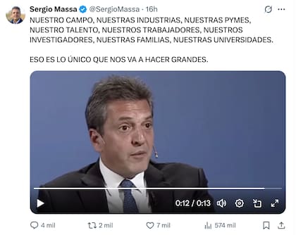 Sergio Massa reapareció en redes sociales con un dardo a Javier Milei - Image 2