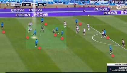 Nueve jugadores de Belgrano volcados en campo rival, en el primer tiempo, presionando alto a River: así le ganó al final, pero lo intentó todo el partido