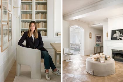 Nuevo piso de entablonado para el living-comedor; parquet de motivo “floral” ideado por María Santos (arriba) para el hall con chimenea propia bajo el cuadro de Miguel Macaya. Dos instancias determinantes que, sin embargo, son silenciosas.