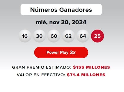 Números ganadores del Powerball.