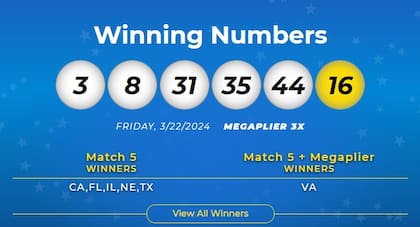 Números ganadores del sorteo de Mega Millions del 22 de marzo