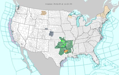 NWS advierte inundaciones repentinas en Arkansas y Tennessee por lluvias persistentes