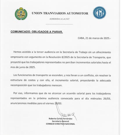 "Obligados a parar", el duro comunicado de la UTA ante la falta de acuerdo