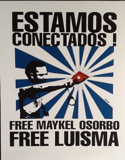 Obra de Jorge Luis Porrata donde se exige la liberación de Maykel Osorbo