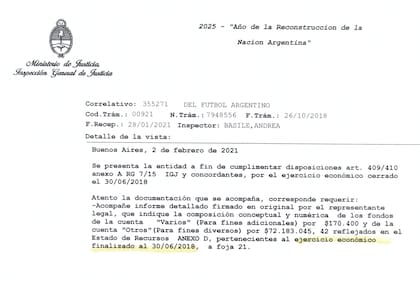 Observaciones de la IGJ a los balances de la AFA