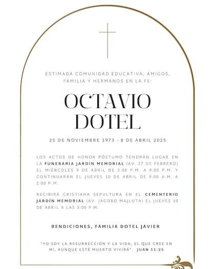 Octavio Dotel será velado en la Funeraria Jardín Memorial de Santo Domingo y luego enterrado en el cementerio Jardín Memorial, en la avenida Jacobo Majluta