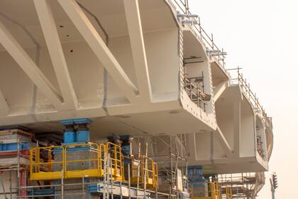 October 12 2020- Doha, Qatar : Construction of highway bridges. Selective focus