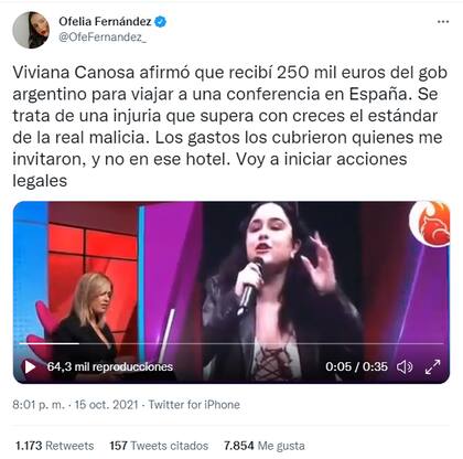 Ofelia Fernández amenazó con iniciar acciones legales contra Viviana Canosa