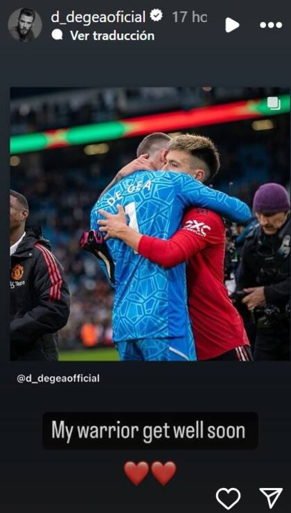 "Ojalá te recuperes pronto", el mensaje de De Gea a Licha Martínez, quien estará seis meses afuera de las canchas