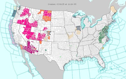 Ola de calor extrema en el suroeste: Phoenix, Las Vegas y Palm Springs sufrirán temperaturas de 43-48°C (110-118°F), con noches tropicales que no bajarán de 32°C (90°F)