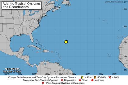 Oleaje elevado entre las Bahamas y Bermuda: un sistema de baja presión podría generar vientos con fuerza de temporal, afectando el tráfico marítimo en la región