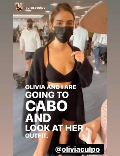 Olivia Culpo lucía un top y shorts deportivos cuando el personal de la aerolínea le advirtió que no podía abordar el vuelo vestida de esa manera (Crédito: Instagram/@auroraculpo)