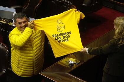 Olmedo llevó una remera de la campaña contra la despenalización