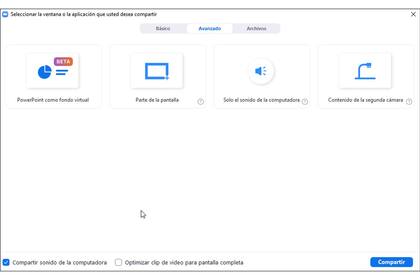 Opciones avanzadas de Compartir