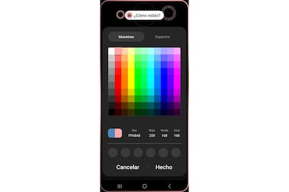 Opciones de colores para los efectos especiales de un Samsung Galaxy