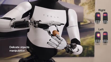 Optimus Gen 2, la nueva versión del robot humanoide de Tesla, puede manipular objetos frágiles, como un huevo crudo, gracias a sensores en las yemas de sus dedos