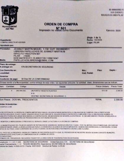 La orden de compra que circuló por las redes sociales
