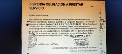 Orden de dispensa de Aguero cuando se llevaba a cabo la investigación.