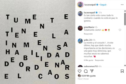 "Ordenar el caos", la publicación de Lucas Raspall que reposteó Anto Roccuzzo