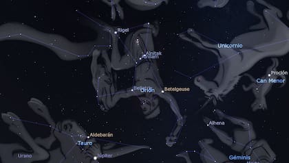 Orión, cabeza abajo como se ve desde la Argentina