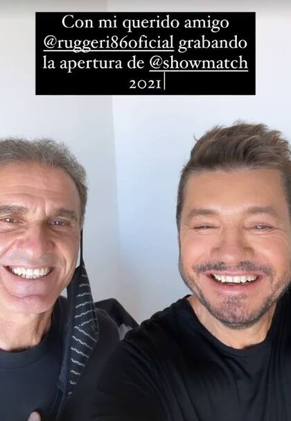 Oscar Ruggeri y Marcelo Tinelli, grabando la apertura de Showmatch 2021