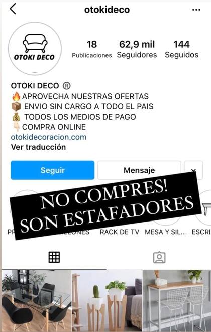 Otoki Deco una de las cuentas de estafas virtuales de la organización