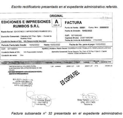 Otra de las facturas incluidas en la causa