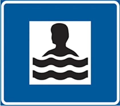 Otra señal sueca de un bañista indica la proximidad de un área pública para nadar