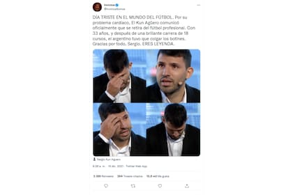 Otras cuentas de fútbol español difundieron las sentidas imágenes de Agüero durante su conferencia