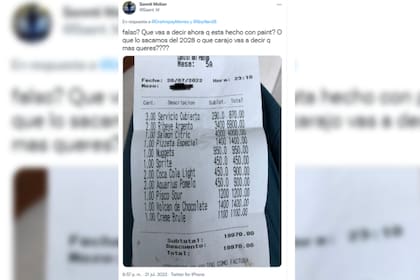Otro usuario compartió cuáles fueron sus gastos para una salida en un restaurante (Captura Twitter)