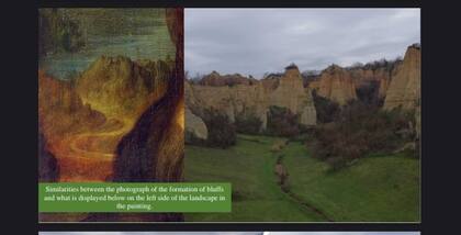 Otros detalles que se ven en el paisaje del fondo de la 'Gioconda', como las pirámides de tierra, podrían ser identificadas con el mismo método historiográfico y el uso de drones