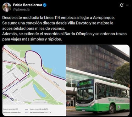 Pablo Bereciartua se encargó de confirmar la extensión de la Línea 114