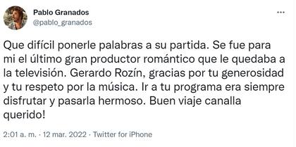 Pablo Granados se sumó a los saludos de despedida a Gerardo Rozín
Foto: captura de pantalla