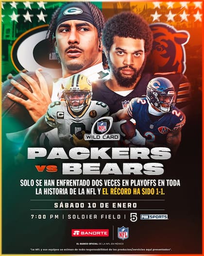 Packers y Bears serán uno de los juegos de comodines de la NFL (X @nflmx)