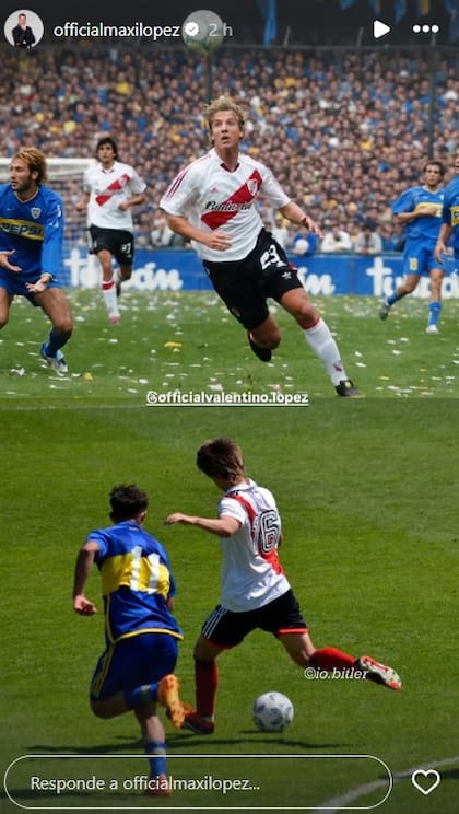 Padre e hijo representando a River contra Boca