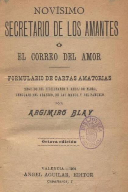 Página de presentación del Novísimo secretrio de los amantes o el correo del amor, del año 1901