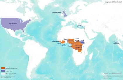 Países que habían registrado casos de viruela del mono hasta 2021