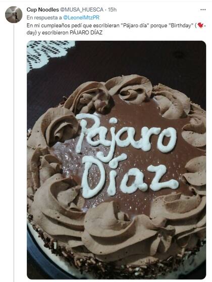 "Pájaro Díaz": las repercusiones del viral de la torta de cumpleaños (Foto: Twitter)