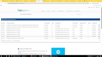 En la web del Instituto Nacional de la Propiedad Industrial Argentina (INPI), la marca “Los Palmeras” está registrada a nombre de Cacho Deicas y de Marcos Camino